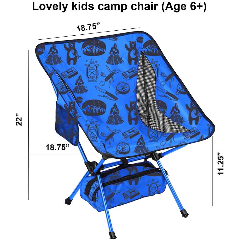 
                  
                    Kids Camping Chair | Ultra Compact, Lightweight and Heavy Duty for Camping, Beach, and Lawn - Blue Adventure Theme (6+) - Kidz-Adventure.com
                  
                